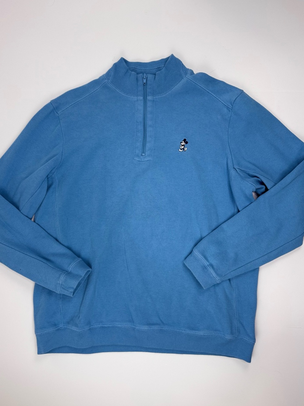 Disney Men's Sky Blue Quarter-Zip Sweatshirt with Mickey Embroidery
